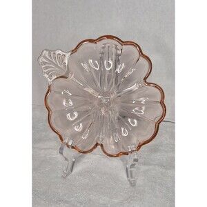 Vintage Jeannette Pink Depression Glass Divided Candy Dish Clover Leaf Trinket